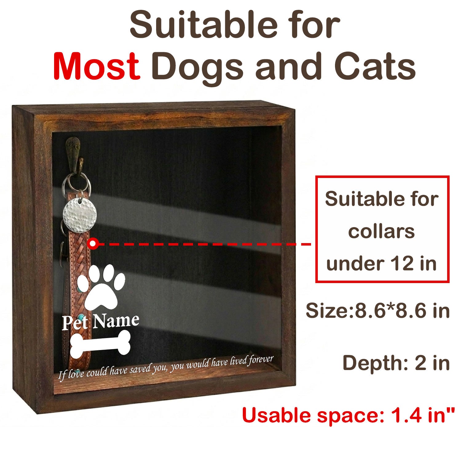 8.6 inch photo frame for displaying pictures of dog and cat collars and showing their fur texture
