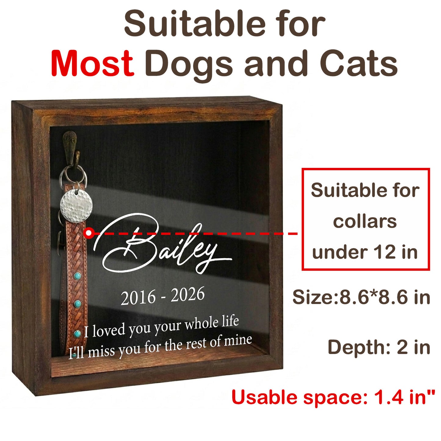 8.6" Pet Memory Keepaske Shadow Box for Loss of Loved One Dogs Cats