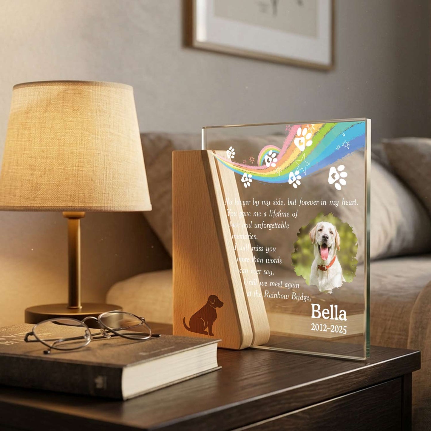 Personalized Pet Memorial Gift Rainbow Bridge Dog Remembrance Plaque Custom Photo Acrylic Crystal Sympathy Loss of Pet Keepsake Made in USA
