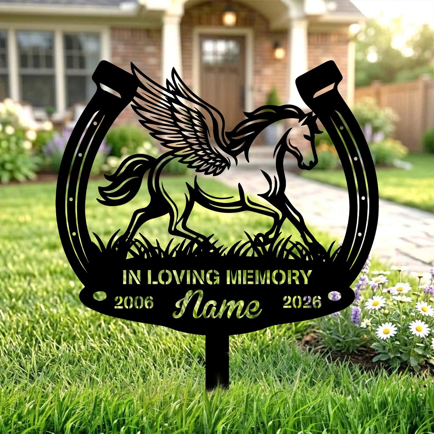 In Loving Memory Horse Memorial Stake-Personalized Horse Loss Sympathy Gift-Metal Horseshoe Plaque Made in USA