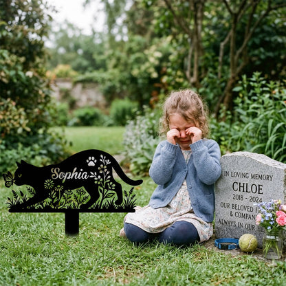 Custom Cat and Butterfly Metal Garden Stake-Personalized Cat Silhouette Yard Art-Made in USA 12"-28"