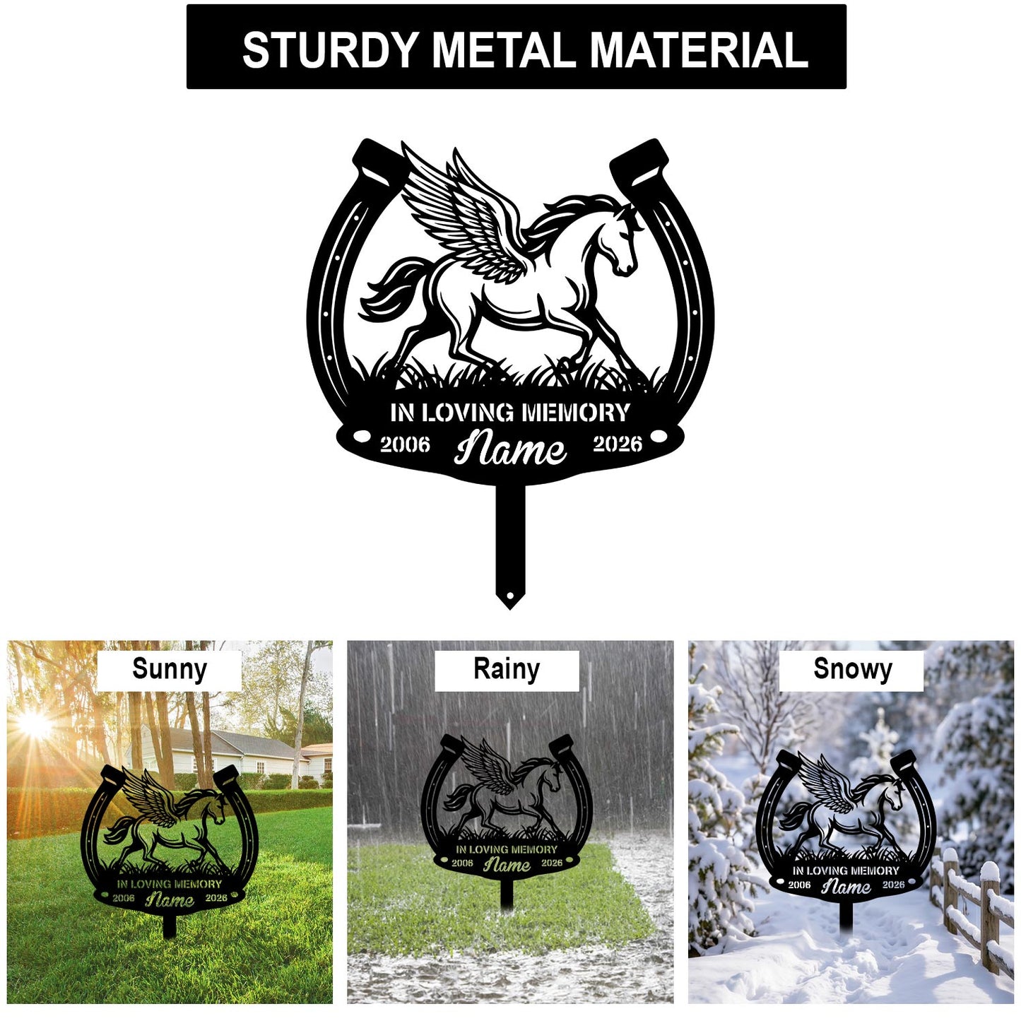 In Loving Memory Horse Memorial Stake-Personalized Horse Loss Sympathy Gift-Metal Horseshoe Plaque Made in USA