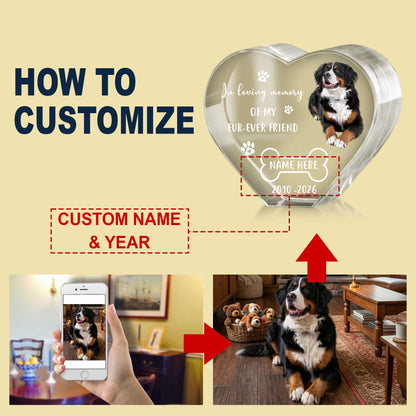 Personalized Fur-ever Friend Dog Memorial Gift-Custom Photo Shape Pet Loss Crystal Plaque Laser Engraved in USA