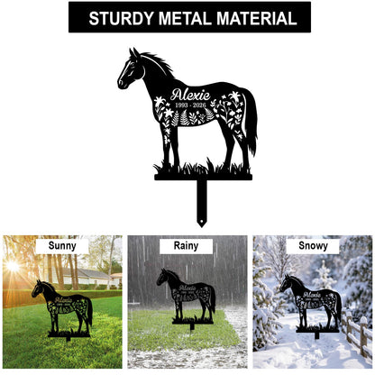 Personalized Floral Horse Garden Stake|Custom Name & Year Horse Metal Sign|Elegance Equestrian Art Made in USA