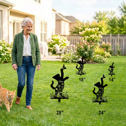 Personalized Playful Cat Metal Yard Stake-Custom Kitten Butterfly Garden Art-Heavy Duty Steel Made in USA