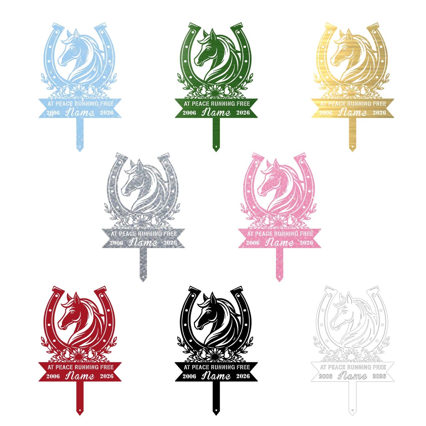 At Peace Running Free Horse Memorial Sign|Custom Metal Horseshoe Garden Stake|Horse Remembrance Plaque US Made