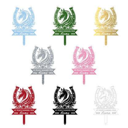 At Peace Running Free Horse Memorial Sign|Custom Metal Horseshoe Garden Stake|Horse Remembrance Plaque US Made