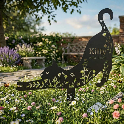 Personalized Cat Memorial Garden Stake-Custom Pet Loss Sympathy Gift-Floral Cat Grave Marker Sign Made in USA