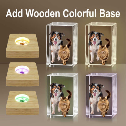 Custom 3D Laser Engraved or Color Printed Cat Photo Crystal-Personalized Heart Pet Memorial Gift Made in USA