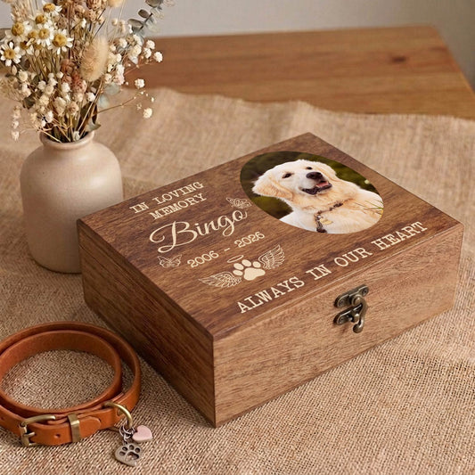 Pet Memorial Boxes for Dog Cat Loss-Personalized Photo Name Date-Toys Photo and Souvenir Storage Box