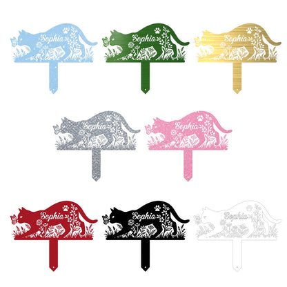 Custom Cat and Butterfly Metal Garden Stake-Personalized Cat Silhouette Yard Art-Made in USA 12"-28"