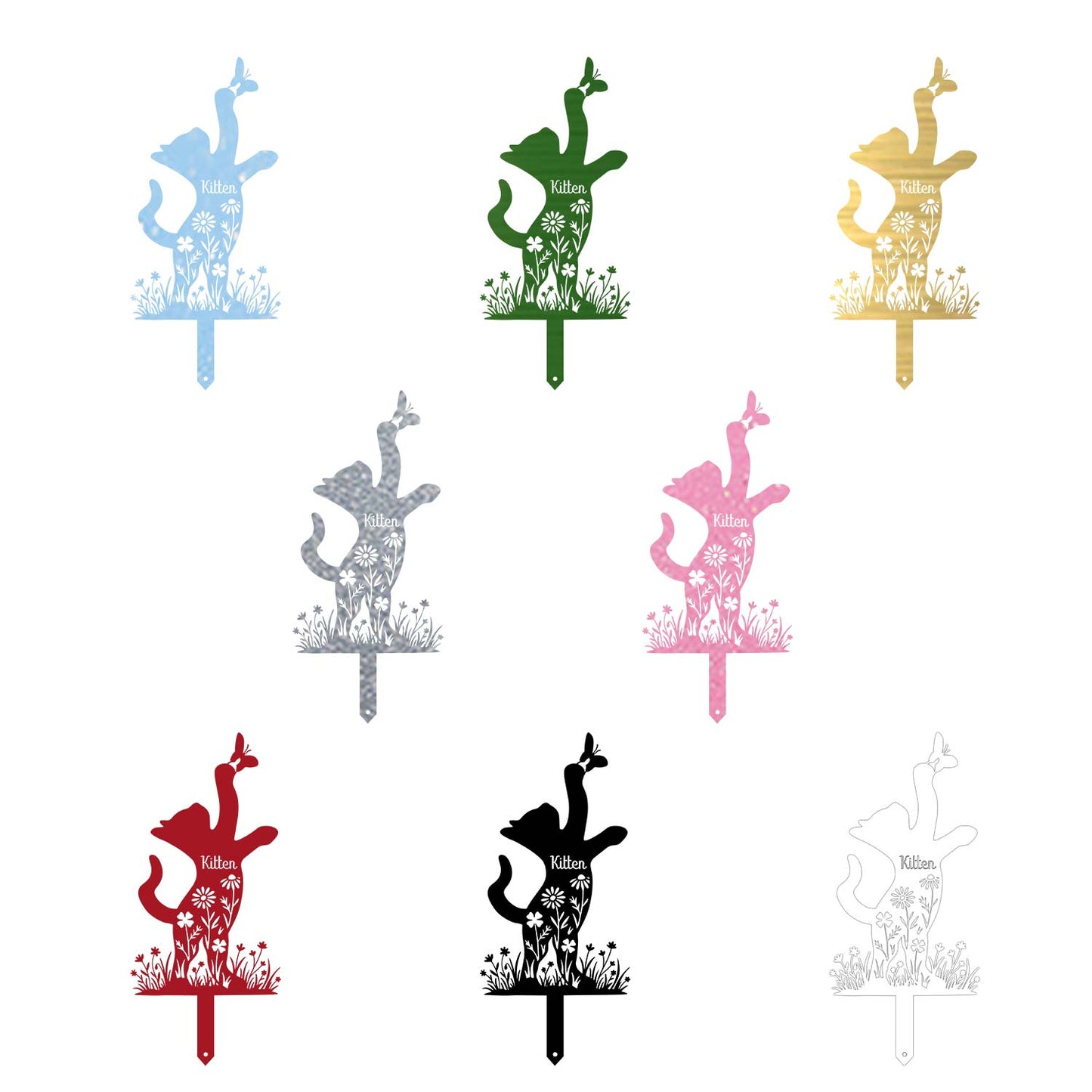 Personalized Playful Cat Metal Yard Stake-Custom Kitten Butterfly Garden Art-Heavy Duty Steel Made in USA
