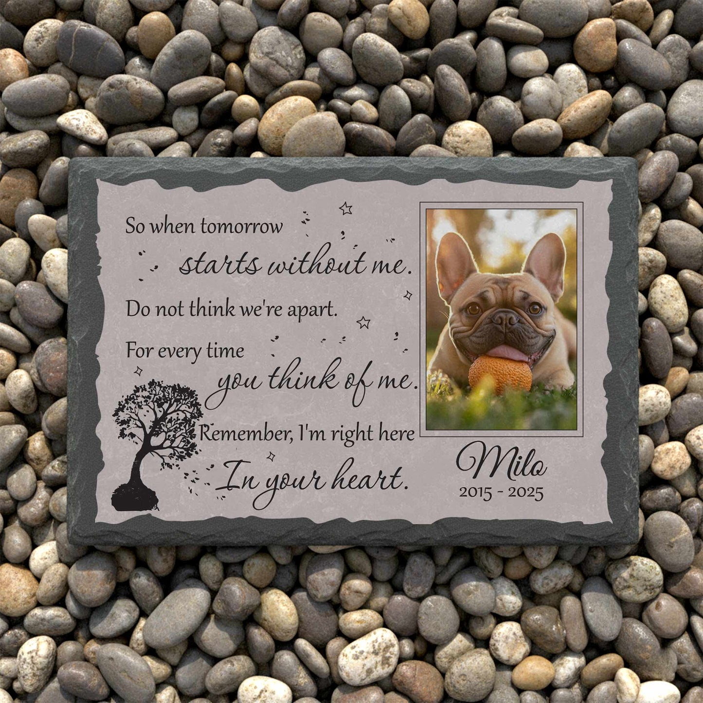 Polished side view of durable thick granite pet headstone