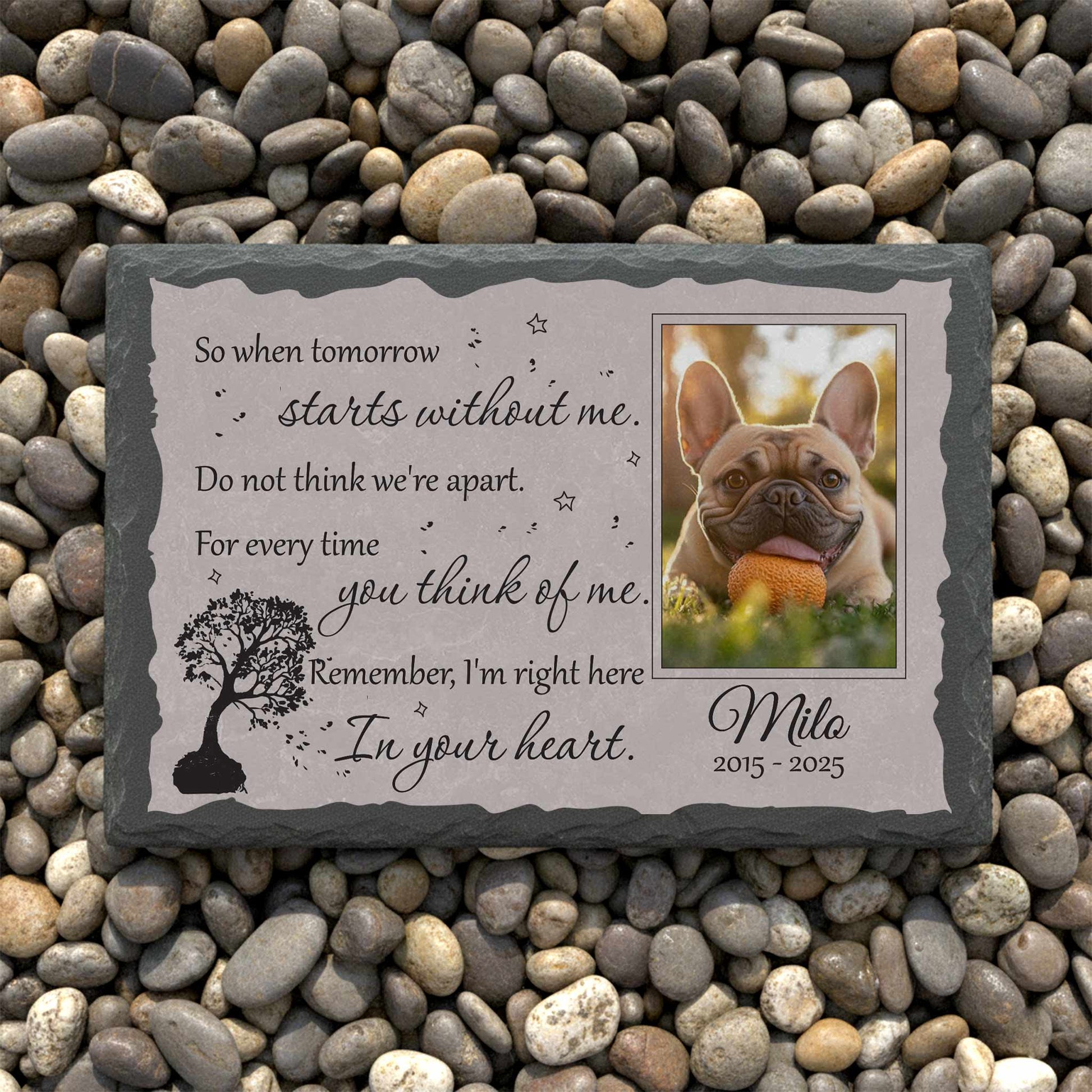 Polished side view of durable thick granite pet headstone