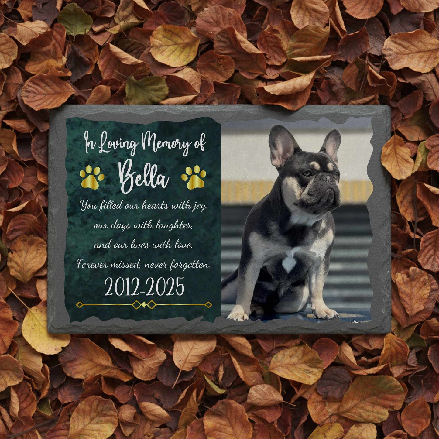 Glossy polished finish on solid black granite pet plaque