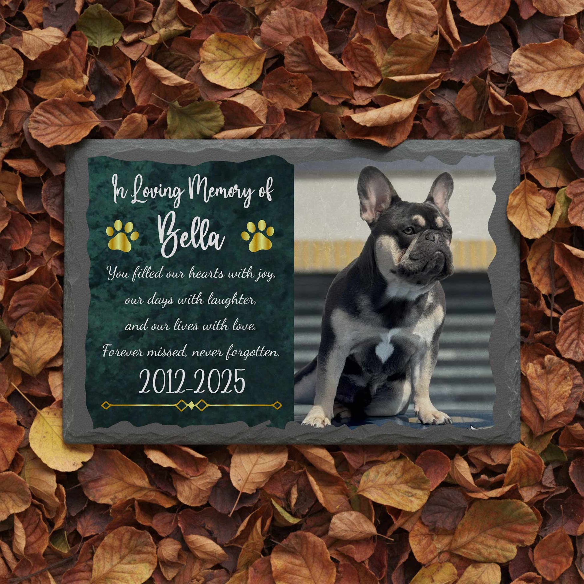 Glossy polished finish on solid black granite pet plaque
