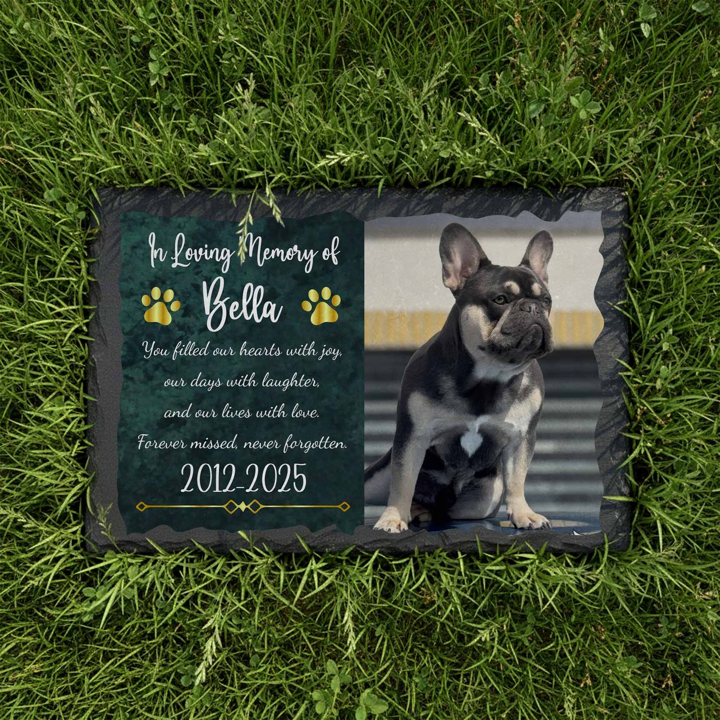 Customized granite dog headstone with personalized engraved portrait