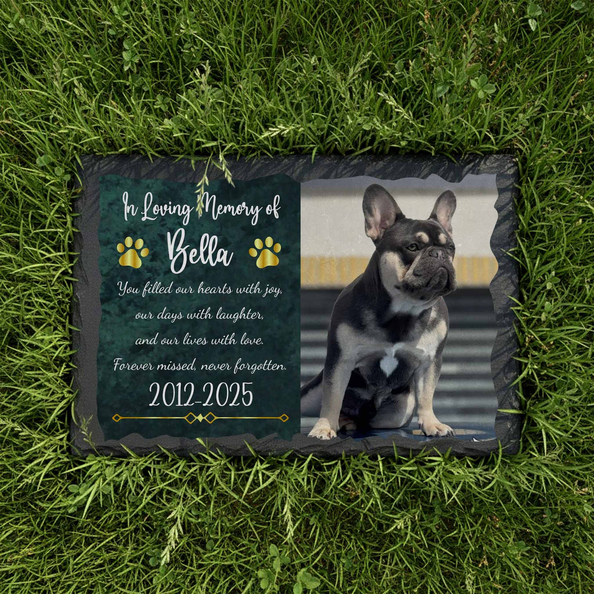 Customized granite dog headstone with personalized engraved portrait