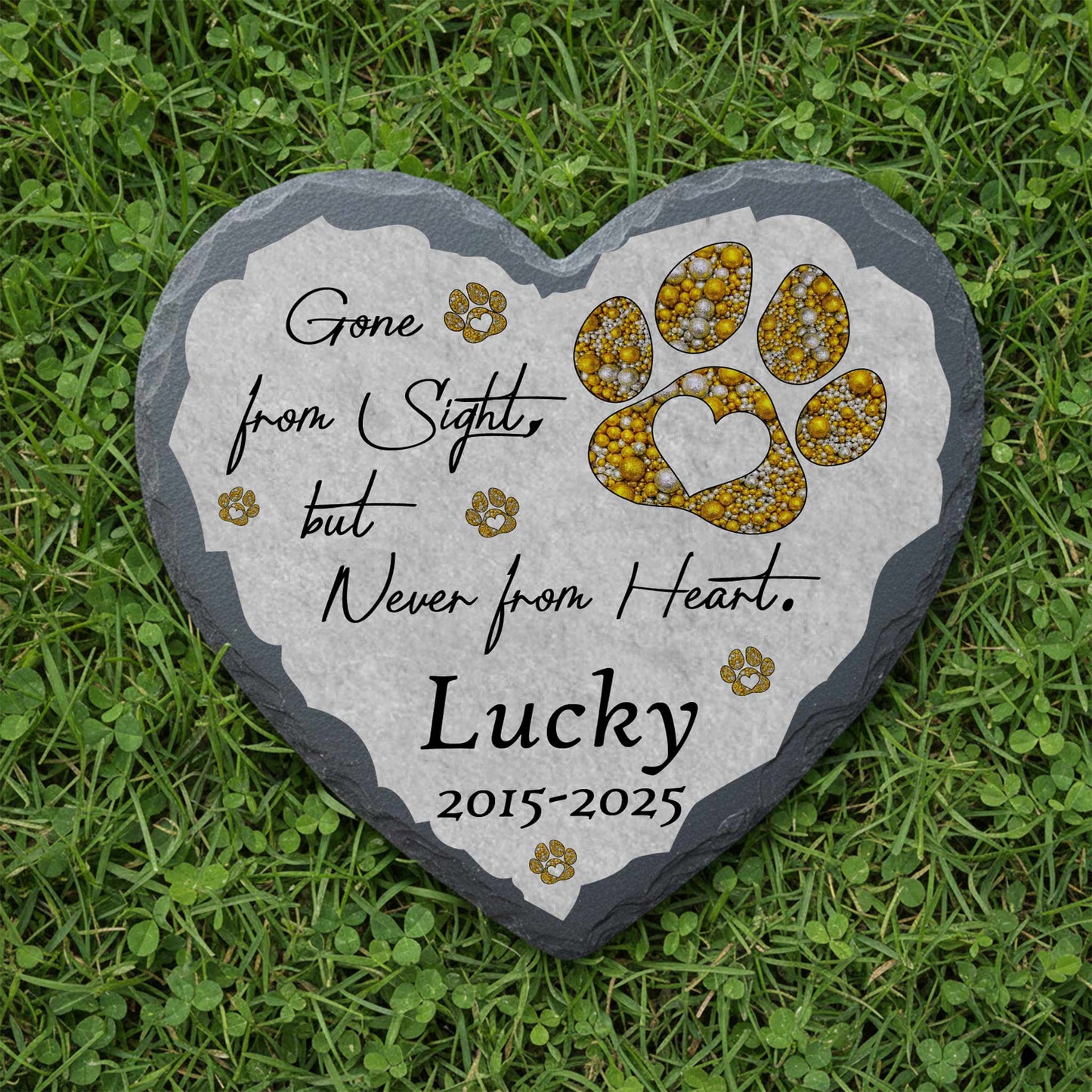 Customized black granite dog headstone with artistic name font