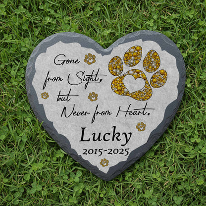 Customized black granite dog headstone with artistic name font