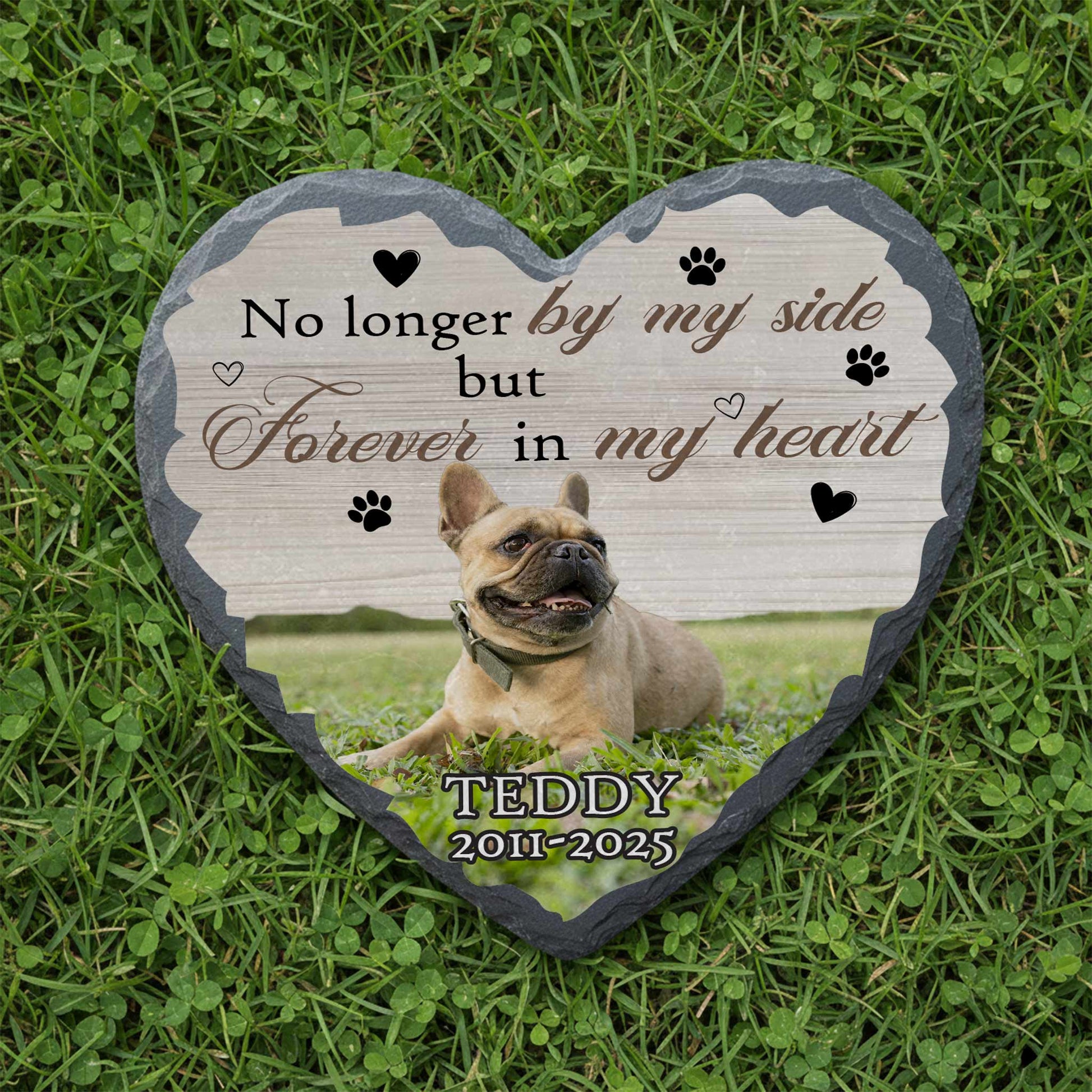 Artistic black granite dog memorial stone with custom portrait