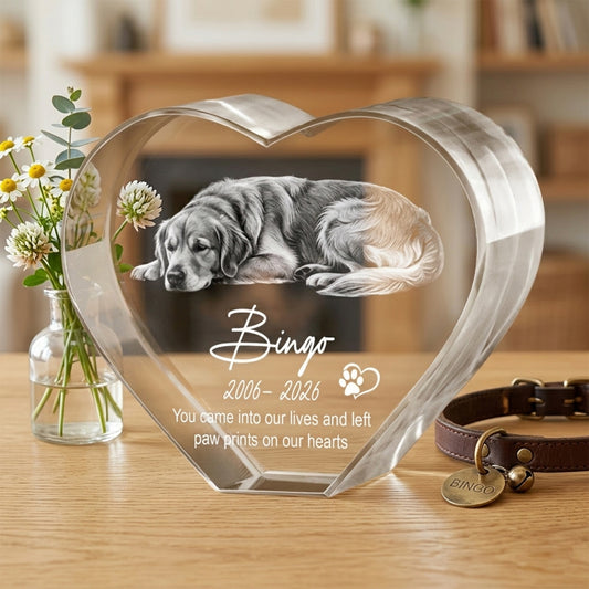 3D Engraved Crystal Photo Pet Memorial, Custom Dog Cat Portrait, Personalized Pet Loss Gift, Sympathy Keepsake Decor-USA Made