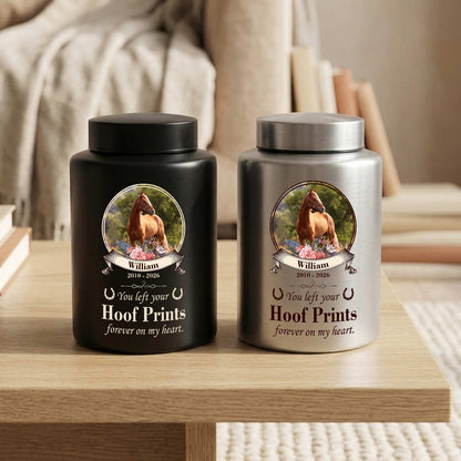 Custom Horse Memorial Urn with Photo-Personalized Equine Pet Loss Ashes Keepsake Jar-Stainless Steel Box