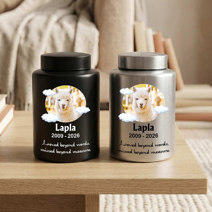 Custom Alpaca Pet Memorial Urn-Personalized Pet Loss Keepsake Ashes Jar-Stainless Steel Cremation Box