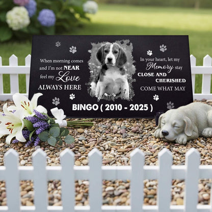 Laser engraved pet memorial stone with custom paw design