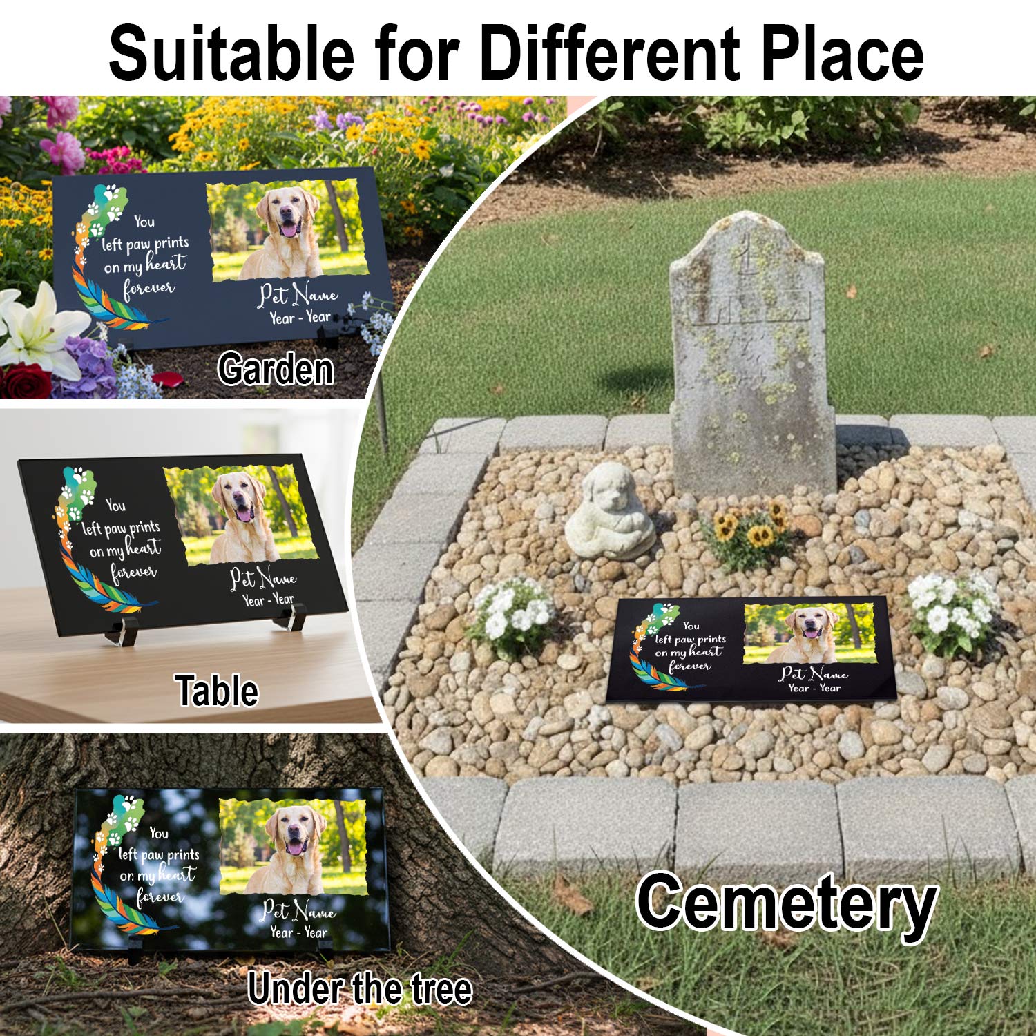 Permanent pet portrait etching on weatherproof granite garden stone