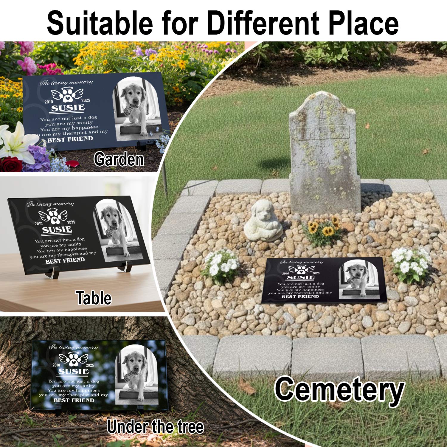 Polished black granite cemetery stones for beloved pet memorial