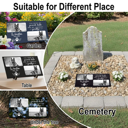 Heart and rectangle granite pet memorial stones side by side