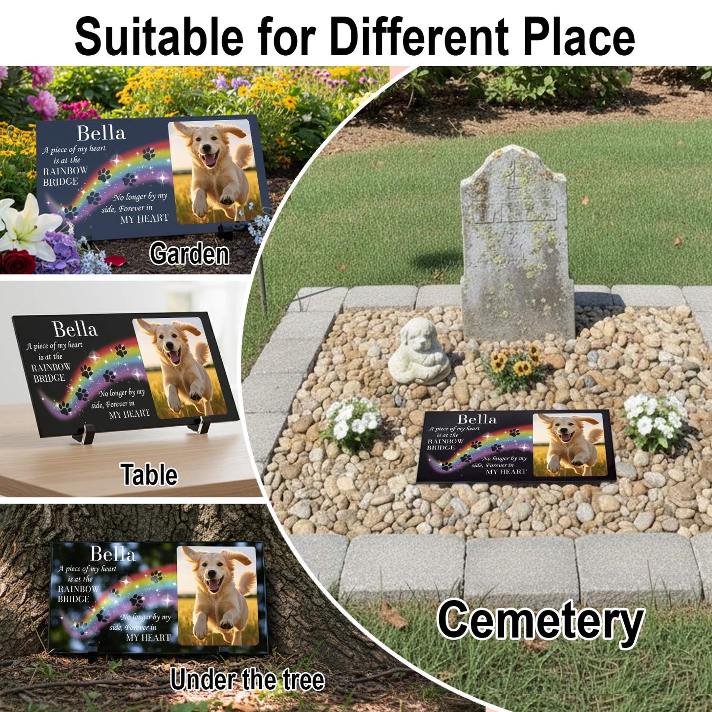 Custom personalized granite pet headstone for outdoor cemetery