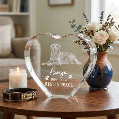 Custom 3D Photo Crystal Pet Memorial Gift-Personalized Dog Remembrance Crystal Laser Engraved in USA