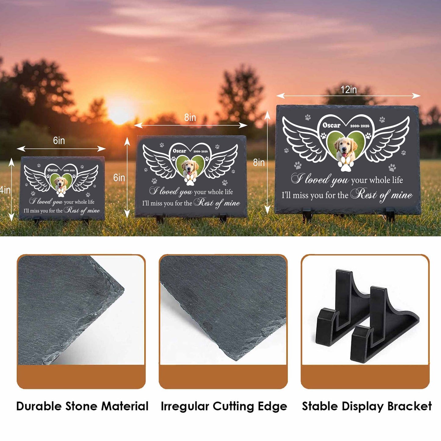 Custom Pet Photo Memorial Slate Stone-Personalized Dog Cat Loss Sympathy Gift-Angel Wings Grave Marker Plaque
