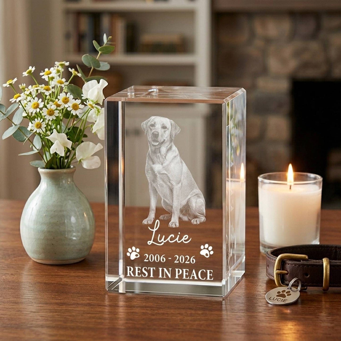 Custom 3D Photo Crystal Pet Memorial Gift-Personalized Dog Remembrance Crystal Laser Engraved in USA