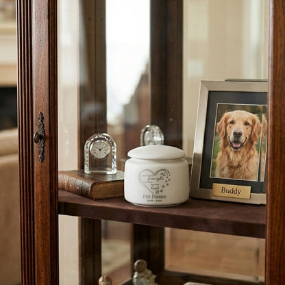 Personalized Ceramic Pet Urn for Ashes—Custom Laser Engraved Dog & Cat Memorial Gift, Rainbow Bridge Keepsake Cremation Urn