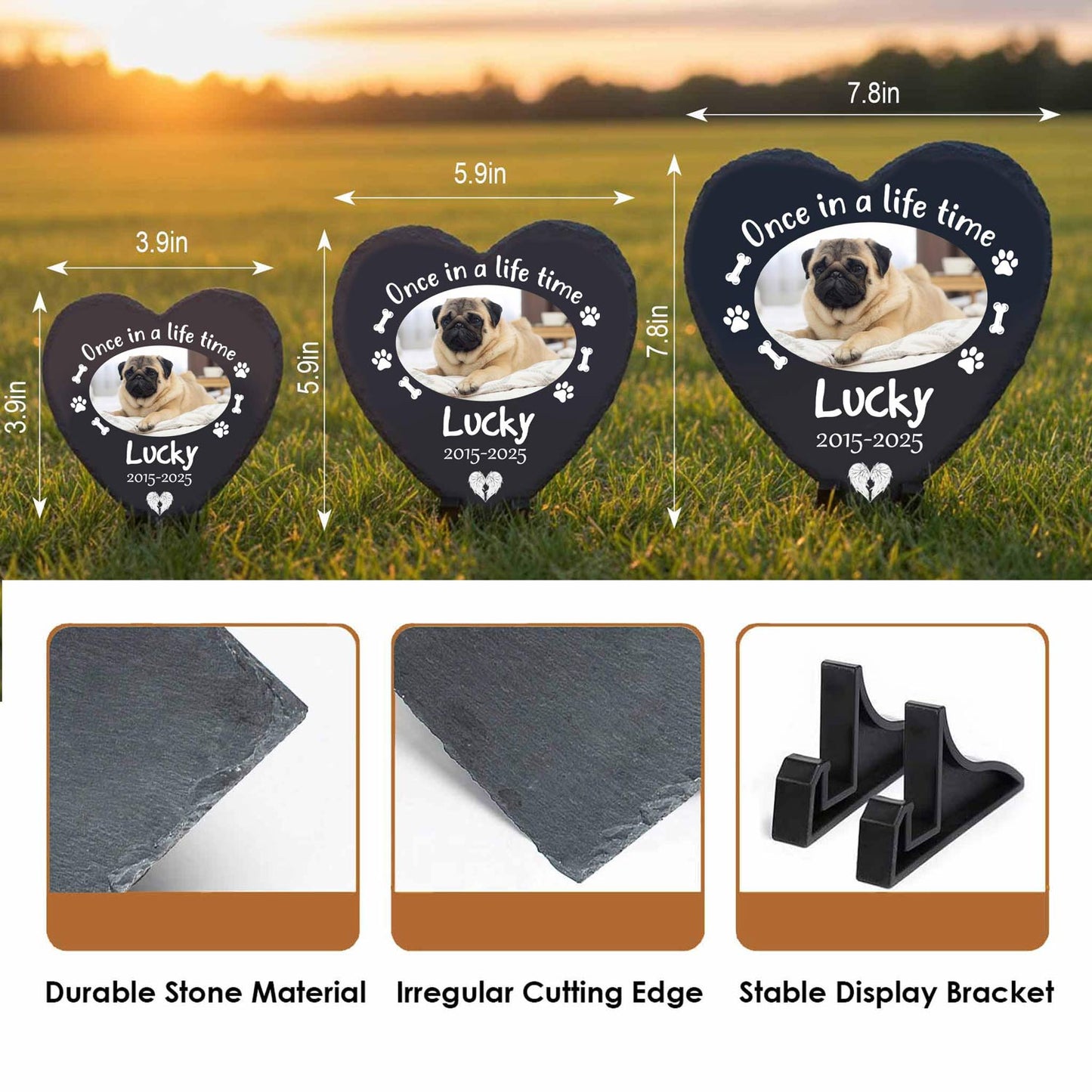 Personalized Cat Memorial Stones with Photo-Heart Shape Custom Slate Cat Loss Gift,Remembrance Stone Plaque with Stand