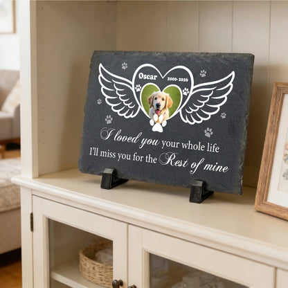 Custom Pet Photo Memorial Slate Stone-Personalized Dog Cat Loss Sympathy Gift-Angel Wings Grave Marker Plaque