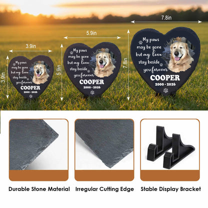 Custom Heart Shaped Pet Memorial Stone-Personalized Photo Slate Dog Cat Loss Gift-Paws Stay Beside You Forever