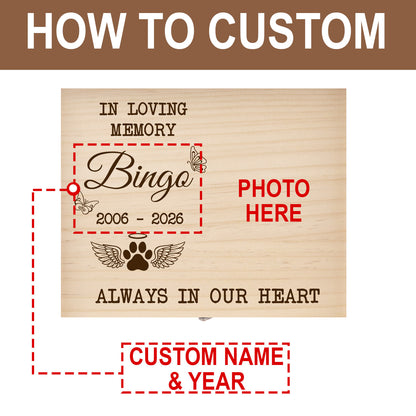 Pet Memorial Boxes for Dog Cat Loss-Personalized Photo Name Date-Toys Photo and Souvenir Storage Box