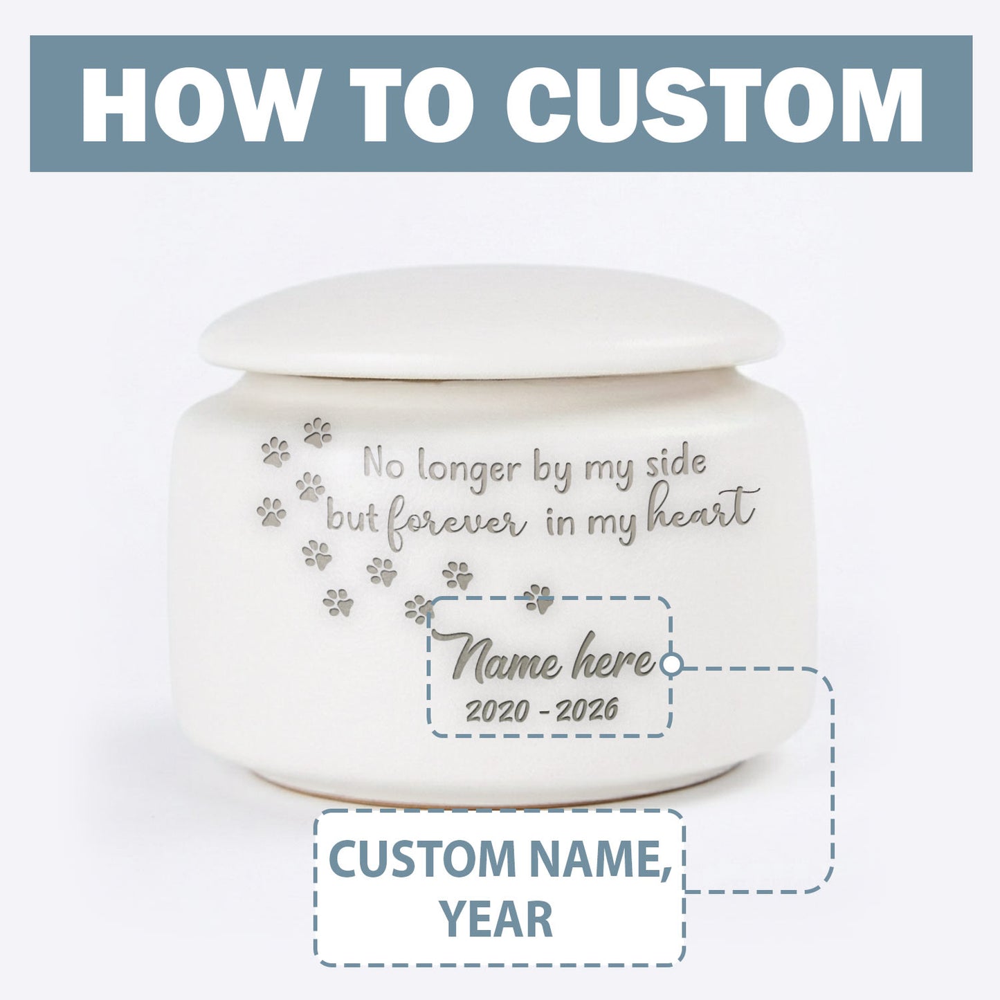 Custom Laser Engraved Pet Cremation Urn—Ceramic Dog Cat Memorial Keepsake, Personalized Pet Loss Sympathy Gift, Paw Print Design