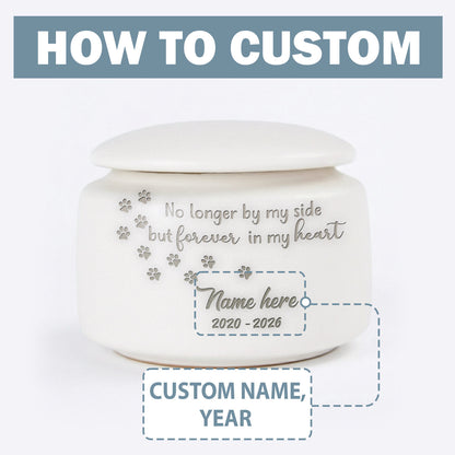 Custom Laser Engraved Pet Cremation Urn—Ceramic Dog Cat Memorial Keepsake, Personalized Pet Loss Sympathy Gift, Paw Print Design