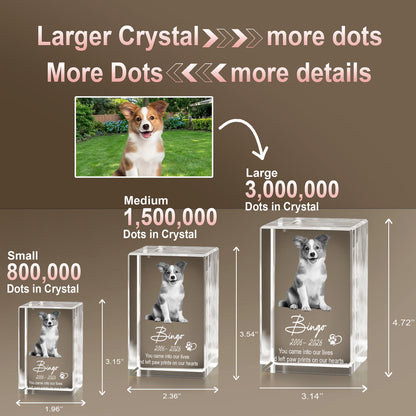 3D Engraved Crystal Photo Pet Memorial, Custom Dog Cat Portrait, Personalized Pet Loss Gift, Sympathy Keepsake Decor-USA Made