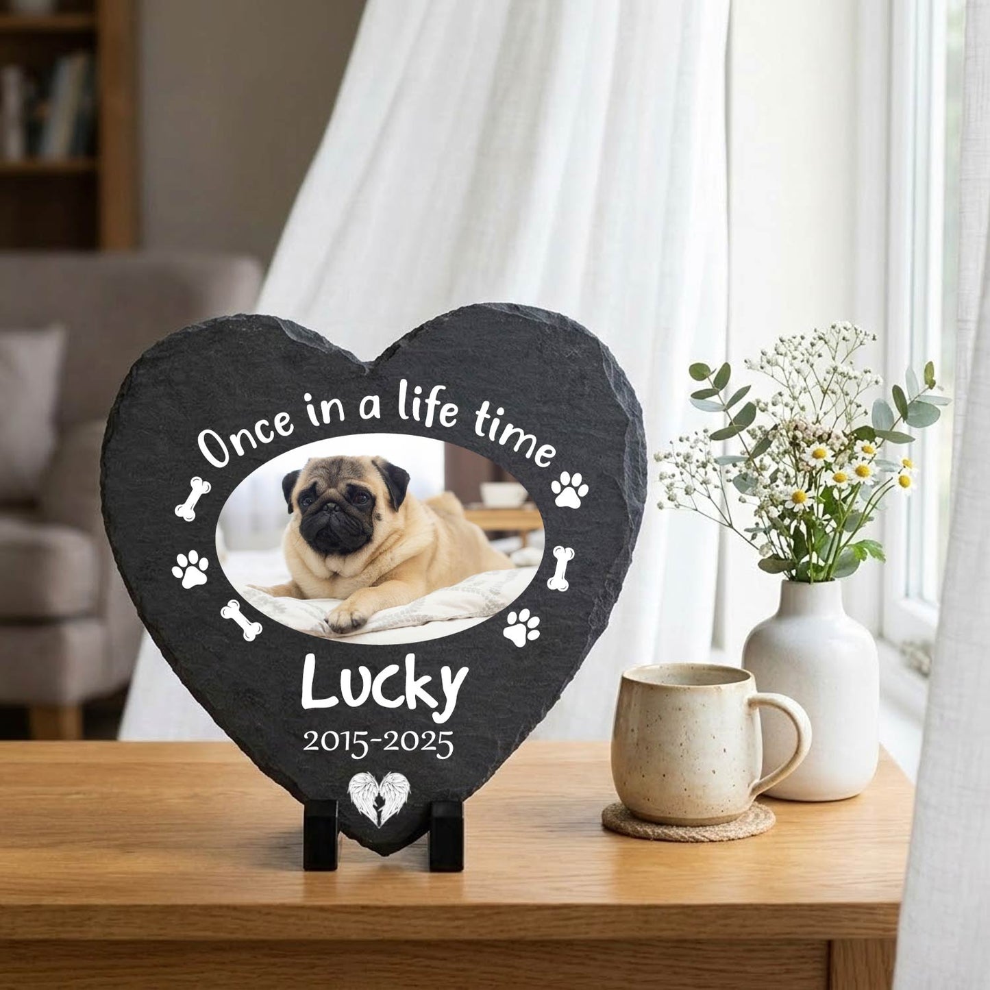 Personalized Cat Memorial Stones with Photo-Heart Shape Custom Slate Cat Loss Gift,Remembrance Stone Plaque with Stand