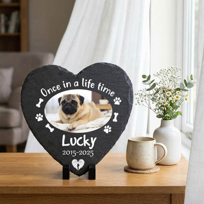 Personalized Cat Memorial Stones with Photo-Heart Shape Custom Slate Cat Loss Gift,Remembrance Stone Plaque with Stand