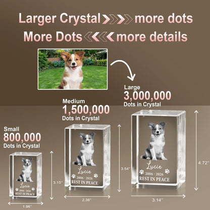 Custom 3D Photo Crystal Pet Memorial Gift-Personalized Dog Remembrance Crystal Laser Engraved in USA