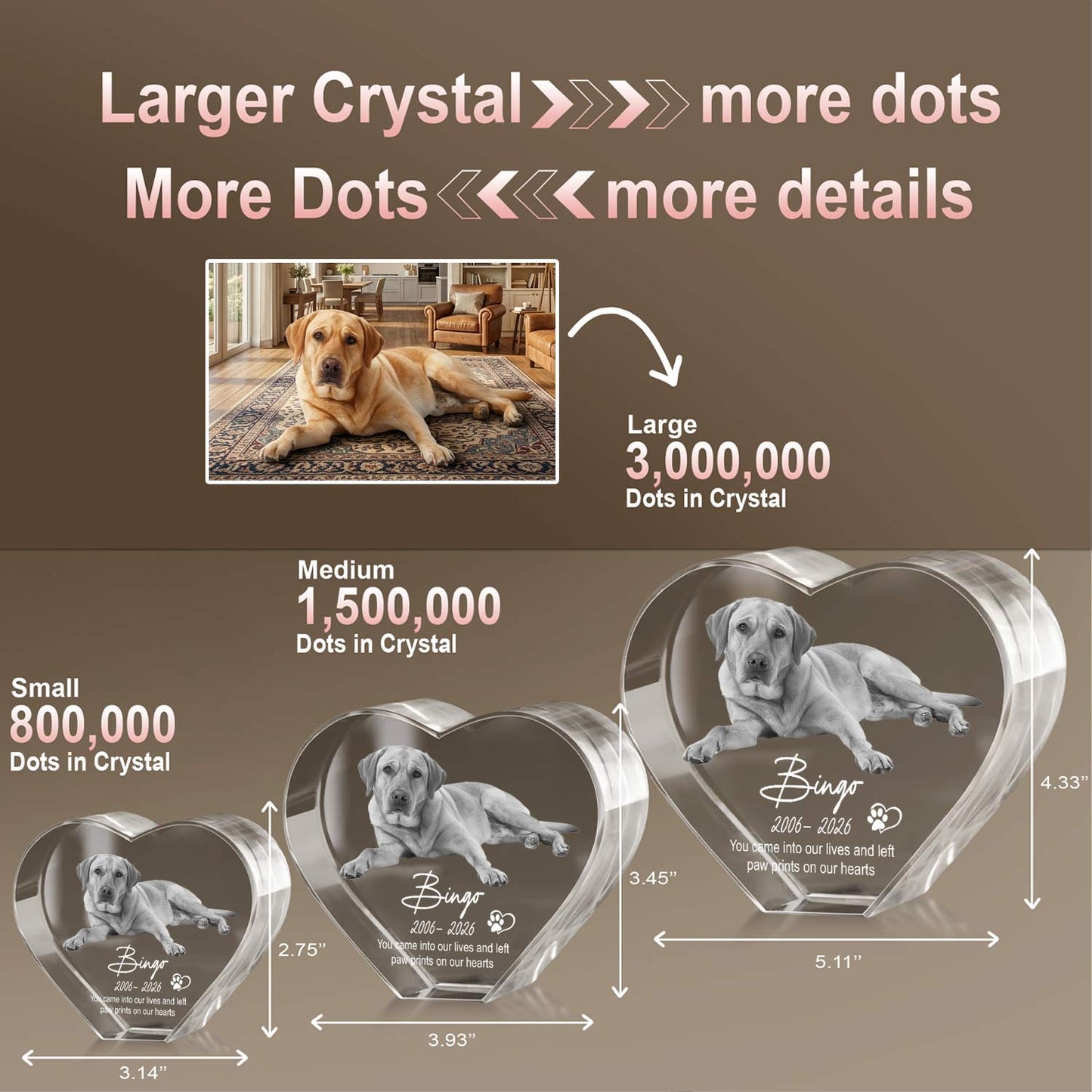 3D Engraved Crystal Photo Pet Memorial, Custom Dog Cat Portrait, Personalized Pet Loss Gift, Sympathy Keepsake Decor-USA Made