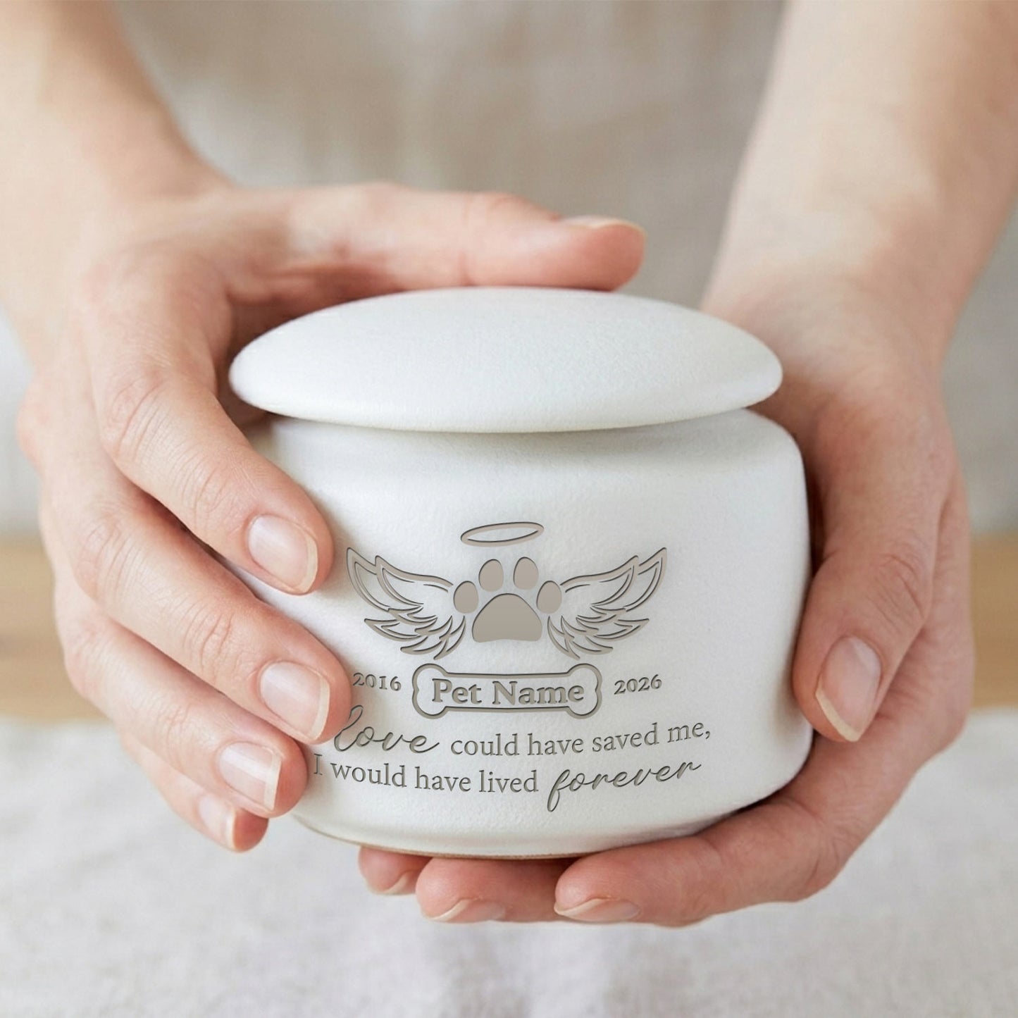 Ceramic Pet Memorial Urn—Custom Laser Engraved Dog or Cat Cremation Urn, Handmade Rainbow Bridge Keepsake, Pet Loss Remembrance Gift