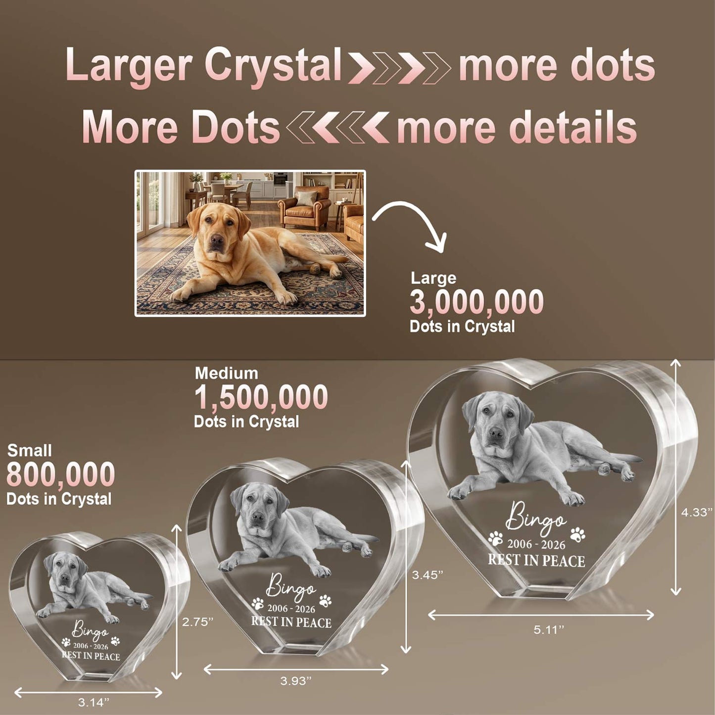 Custom 3D Photo Crystal Pet Memorial Gift-Personalized Dog Remembrance Crystal Laser Engraved in USA